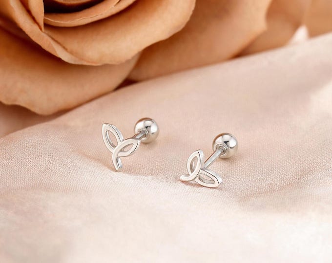 Elegant Comfortable S999 Sterling Silver Leaf Stud Earrings, Secure Screw Back, Sleep-Friendly Minimalist Jewelry Gift for Her Daily Outfits