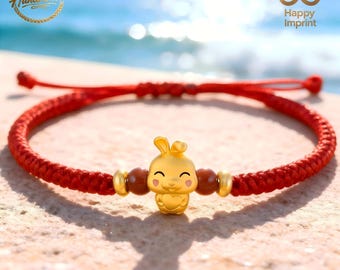 Chinese Zodiac Sand Gold Adjustable Feng Shui Bracelet – Sweet New Year Gift for Her | Lucky Talisman with Good Fortune(Red Black）