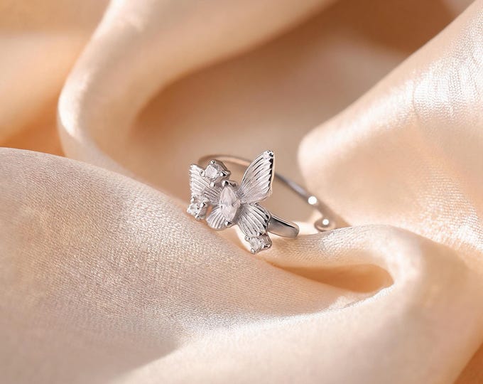 S925 Sterling Silver Butterfly Open Ear Cuff with Micro Pave CZ, Elegant Nature-Inspired Jewelry Gift for Daughter or Girlfriend.