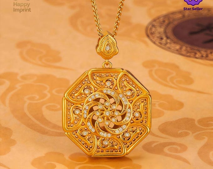Personalized Gold-Plated with Sparkling Accents: Octagonal Openwork Feng Shui Pendant Necklace – Your Good Luck Talisman