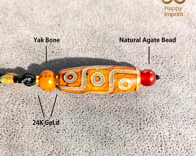 Himalayan Natural Agate Nine-Eyed Dzi Bead | Spiritual Awakening Amulet | Spiritual Aura Protective Talisman | Living Buddha-Blessed Gift
