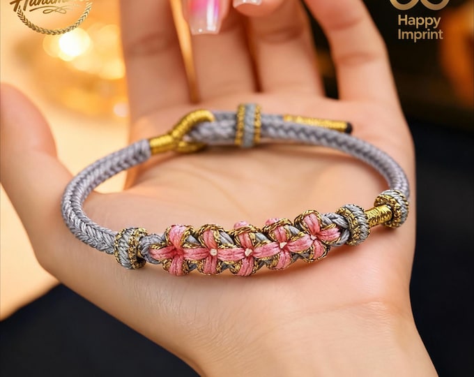 Unique Holiday Peach Blossom Bracelet - Handmade Adjustable Good Luck Women’s Gift（5 Colors Available）