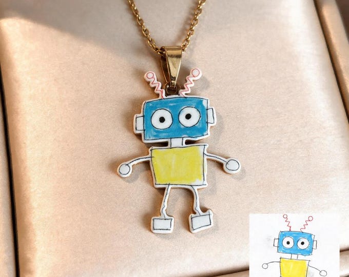 Custom Kids Drawing Necklace Personalized Children's Artwork Pendant 304 Stainless Steel Custom Keychain Fridge Magnet Kids Art Jewelry Gift