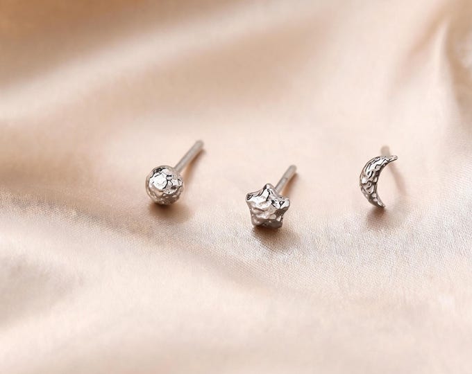 S925 Sterling Silver Star and Moon Stud Earrings, Dainty Minimalist Celestial Jewelry, Perfect Sweet Gift for Her and Girls Daily Wear