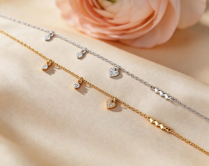 S925 Sterling Silver Zircon Bracelet - Dainty 14K Gold Plated Bar Chain Bracelet for Women, Minimalist Sparkly Jewelry, Anniversary Gift