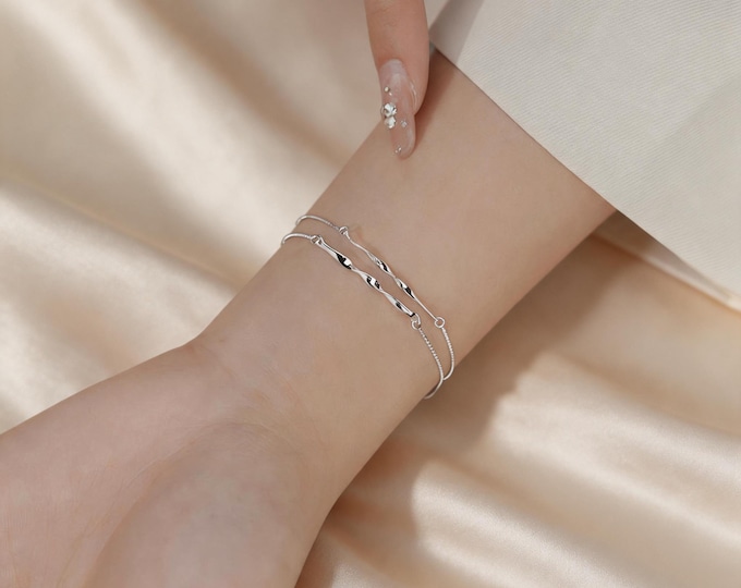 S925 Sterling Silver Heart Charm Bracelet - Multi Dangle Heart Jewelry for Women, Minimalist Silver Heart Bracelet, Romantic Valentine Gift