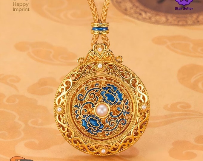 Sand Gold Openwork Enamel Freely Rotatable Feng Shui Pendant Necklace – New Year Talisman Gift for Her
