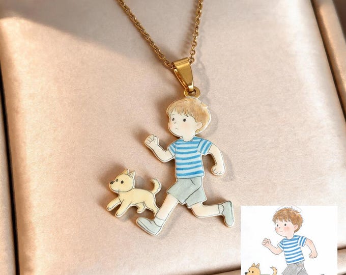 Custom Kids Drawing Pendant, Personalized Art Charm, Stainless Steel Necklace Pendant and Fridge Magnet,Magnet Unique Keepsake for Kids Gift