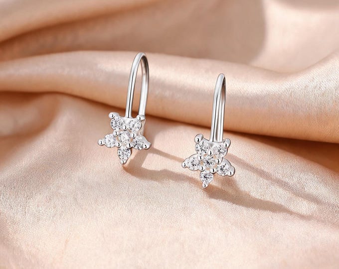 Elegant S999 Sterling Silver Star Shape Ear Hook with Sparkling CZ Stone, Celestial Birthday Jewelry Gift for Your Sister or Friend.