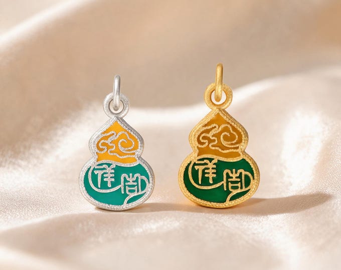 Cute S999 Sterling Silver Auspicious Gourd Enamel Charm Pendant with Double Loop for DIY Necklace Bracelet Earring Jewelry Making Supplies