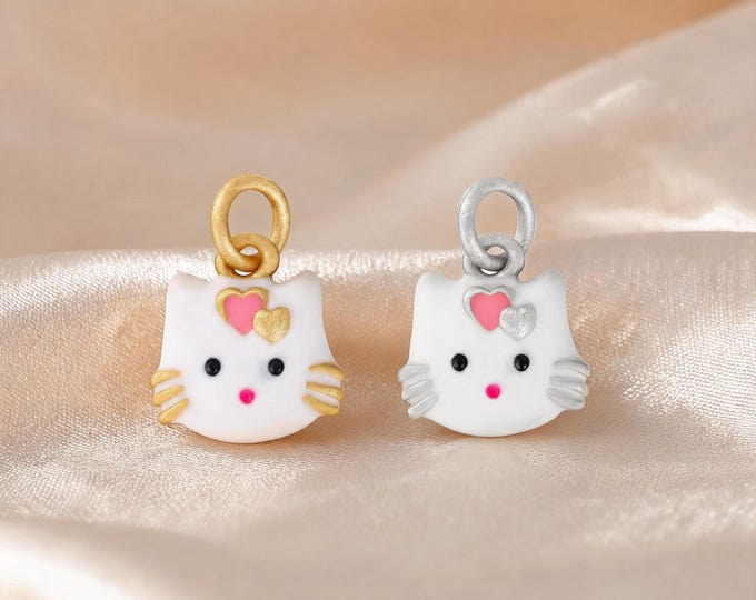 Premium Solid S999 Sterling Silver Cute Cartoon Cat with Heart Charm Pendant for DIY Handmade Necklace Bracelet Earring Jewelry Supplies