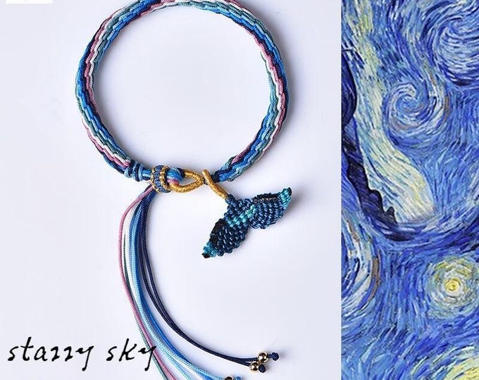 Oil Painting Series Chinese-style Ancient Style Handmade Adjustable 100% Cotton Woven Women's Hand Rope/Starry Sky Style Hand Rope