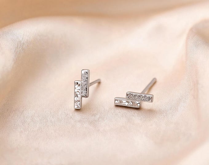 Elegant Minimalist S925 Solid Silver Parallel Bar Stud Earrings, Versatile Geometric Jewelry Gift for Women Everyday and Special Occasions