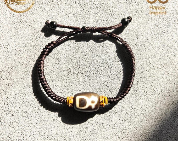 Natural Authentic 3 Eyed Dzi Bead Bracelet | Meditation Dzi Bead Bracelet | Rare Antique Agate Bracelet | Spiritual Energy Talisman