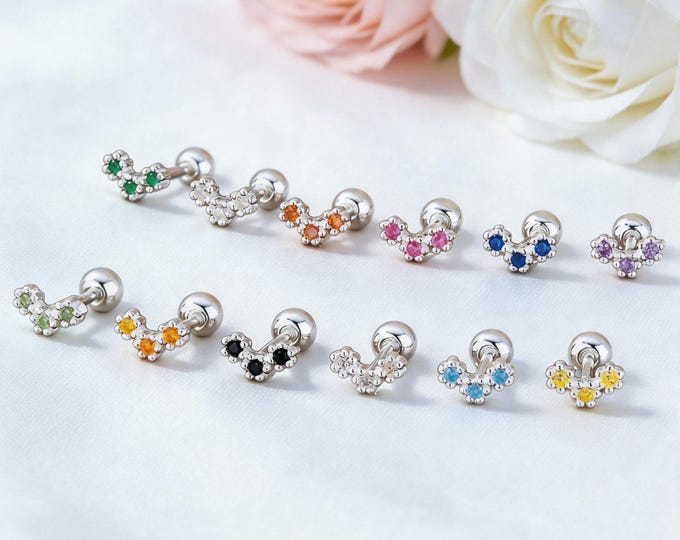 Adorable S999 Sterling Silver Birthstone Stud Earrings, Cute Self Care Gift for You or Bestie Birthday, Minimalist Daily Jewelry for Her.