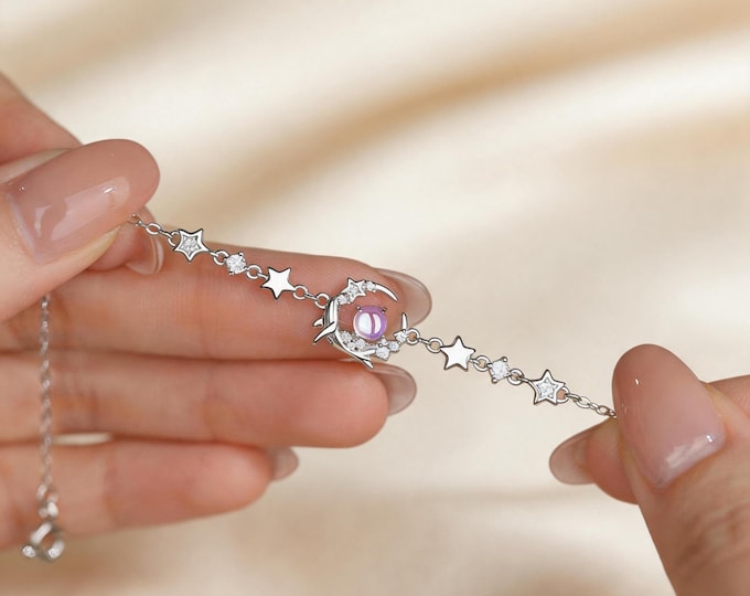 S925 Sterling Silver Color Changing Glass Bracelet - Dainty Minimalist Micro Pave CZ Chain for Women, Shimmering Jewelry, Adjustable Gift