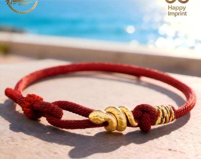 Handmade Burgundy Adjustable Gold Snake Bracelet – Surf Bracelet, Elegant Anniversary Gift for Her