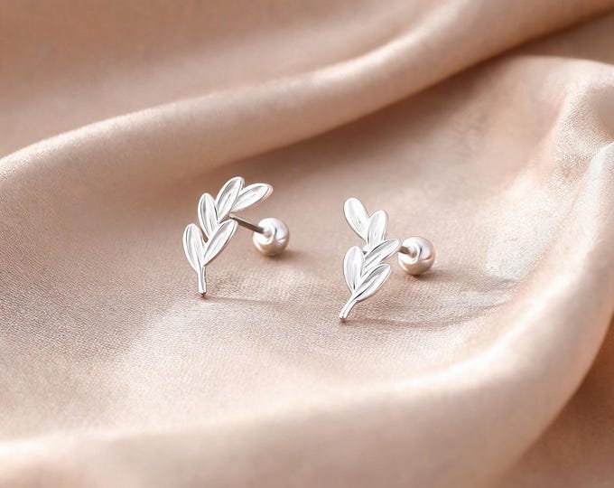Minimalist S999 Sterling Silver Leaf Stud Earrings, Nature Inspired Hypoallergenic Gift for Female Friend or Colleague.