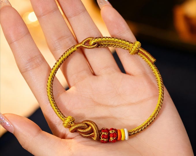 Yuanbao Knot / Lucky Knot Minimalist Chinese-style Handmade Woven Hand Rope (2 Colors)/Adjustable Bracelet/Handmade Jewelry/Cotton Bracelets