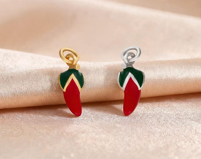 Premium S999 Sterling Silver Red Chili Pepper Charm Pendant with Enamel Finish for DIY Necklace Bracelet Earring Jewelry Making Supplies