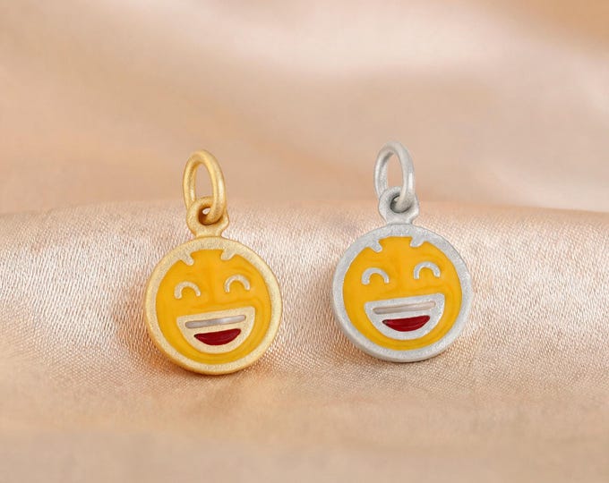 Cute Handmade S999 Sterling Silver Smiley Face Charm Pendant with Enamel for DIY Necklace Bracelet Earring Jewelry Making Supplies