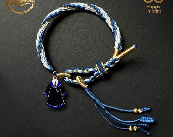 Blue Magic Robe Custom Badge Woven Bracelet - Handmade Adjustable Dainty Good Luck Couples Bracelets | romantic gifts for him