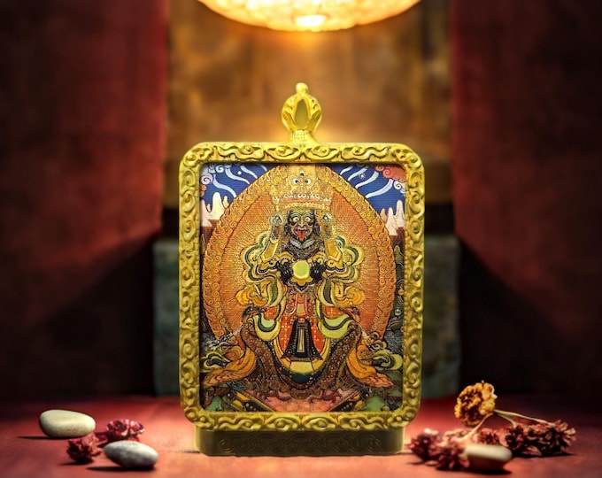 Zhaxi Lhamo Thangka Necklace Pendant, Hand Painted Talisman Feng Shui Jewelry Gift