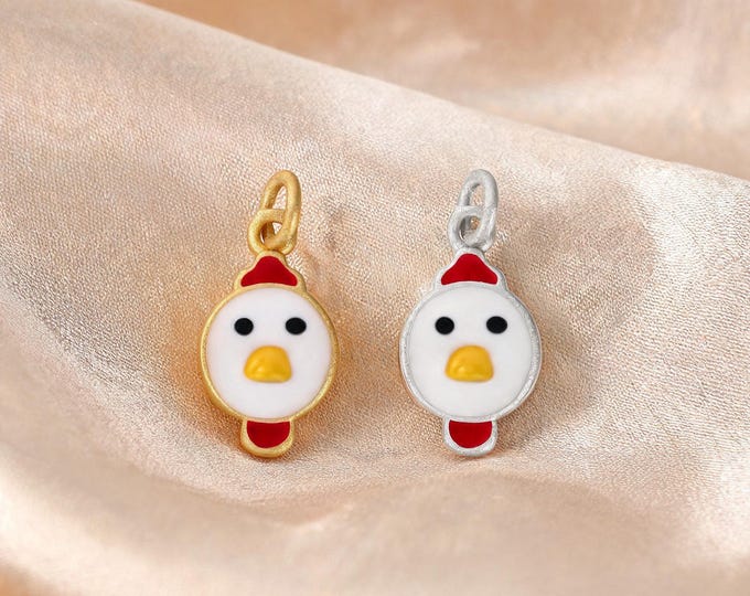 S999 Sterling Silver Cute Bird Enamel Charm Pendant with Loop for DIY Necklace Bracelet Earring Jewelry Making Craft