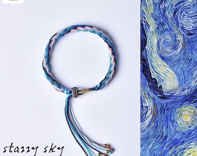 Oil Painting Series Chinese-style Ancient Style Handmade Adjustable 100% Cotton Woven Women's Hand Rope/Starry Sky Style Hand Rope
