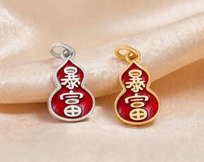S999 Sterling Silver Enamel "Get Rich" Gourd Charm Pendant with Double Loops for DIY Necklace Bracelet Earring Jewelry Making Supplies