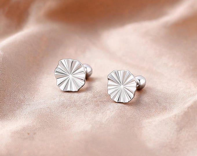 Minimalist S999 Sterling Silver Radiating Texture Stud Earrings, Wave Edge Design, Daily Jewelry Gift for Modern Women.
