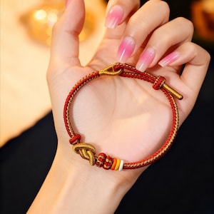 Yuanbao-knut / Lyckoknut Minimalistiskt handgjort vävt handrep i kinesisk stil (2 färger) / Justerbart armband / Handgjorda smycken / Bomullsarmband