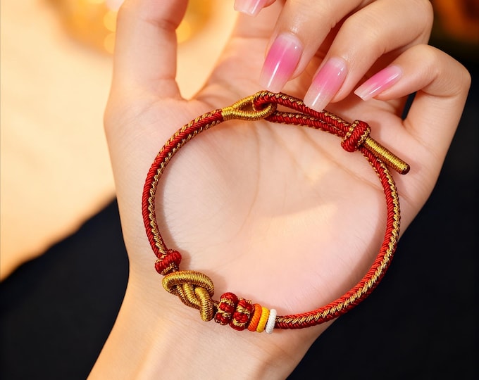Yuanbao Knot / Lucky Knot Minimalist Chinese-style Handmade Woven Hand Rope (2 Colors)/Adjustable Bracelet/Handmade Jewelry/Cotton Bracelets