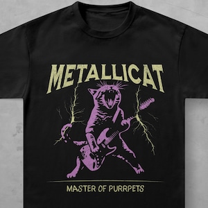 Metallicat Shirt, Funny Cat T-Shirt, Heavy Metal Music Tee, Thrash Rock Gift, Guitar Cat, Metalhead Clothing, Cat Dad Gift
