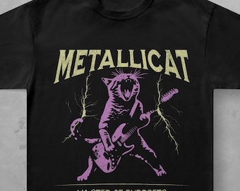 Metallicat Shirt, Funny Cat T-Shirt, Heavy Metal Music Tee, Thrash Rock Gift, Guitar Cat, Metalhead Clothing, Cat Dad Gift