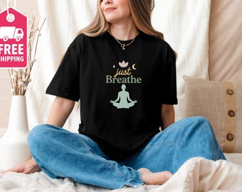 Just Breathe Women’s T-Shirt – Positive Floral Graphic Tee, Short Sleeve, Rosy Color, Soft Cotton Blend - View #2