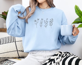 Wildflowers Sweatshirt, Flower Crewneck Sweatshirt, Floral Sweatshirt For Women, Flower Lover Sweatshirt