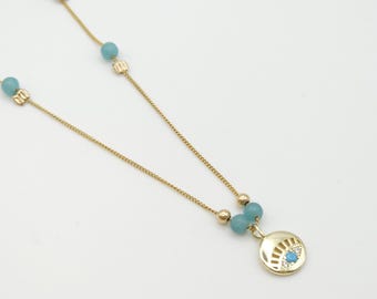 Collar de mal de ojo, collar judío con piedra turquesa, colgante de protección, joyería de la Cábala, collar hebreo, gargantilla con colgante judío