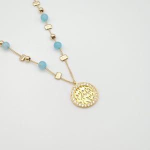 Shema Israel Necklace, Turquoise Gemstone Jewish Pendant, Hebrew Prayer Jewelry, Gold Filled Chain, Kabbalah Jewelry, choker necklace