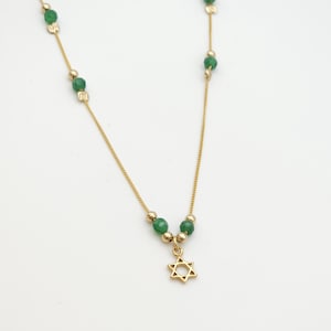 Star of David Necklace with Green Gemstones, Dainty Jewish Necklace for Women, 14K Gold Filled Judaica Jewelry, Gift for Her or Bat Mitzvah