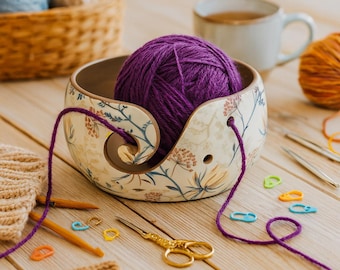 Floral Yarn Bowl for Knitting & Crochet: Tangle-Free Yarn Holder