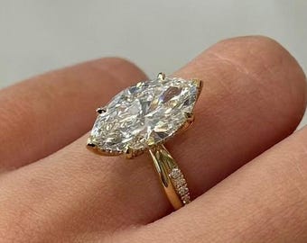 4ct Marquise Ring Moissanite Solitaire, 4ct Moissanite Ring, White Gold Ring for Women, Marquise Engagement Wedding Ring Gift