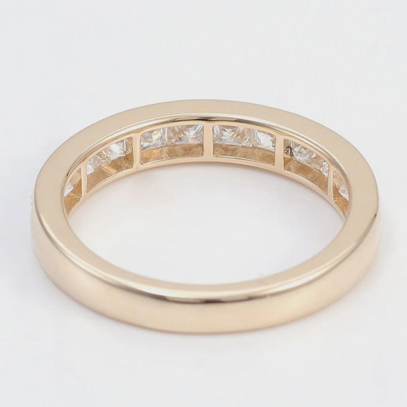 Princess Cut Moissanite Channel Set Wedding Band: 14K Solid Gold Half ...
