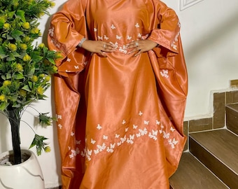 Butterfly Bubu Dress with Headband: Adjustable African Kaftan
