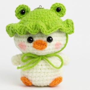 Frog Hat Crochet Duck Plush – Handmade Duck with Frog Hat Plush, Kawaii Stuffed Toy, Cute Animal Plushie, Baby Shower or Birthday Gift