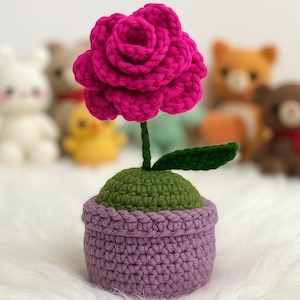 Crochet Rose Flower Pot: Handmade Amigurumi Plush Decor