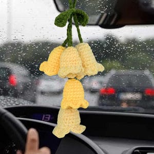 Crochet Flower Car Charm: Handmade Cotton Rearview Mirror Decoration