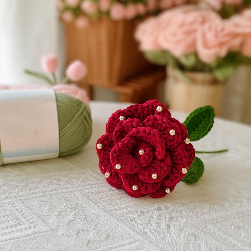 Handmade Crochet Red Rose With Pearls: Forever Flower Gift - Etsy