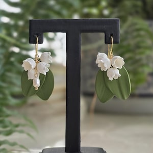 Lily of the Valley Flower Dangle Earrings, Bell Orchid Dainty Bridal Wedding Fairy Earrings, Gift for Her