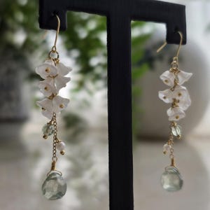 Lily of the Valley Dangle Earrings, Bell Orchid Leaf Wedding Earrings, Lily of the Valley Flower Earrings
